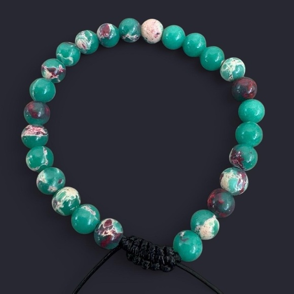 Sea Sediment Jasper Adjustable Gemstone Bead Bracelet 6mm - Picture 3 of 5